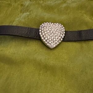 Crystal heart black leather bracelet